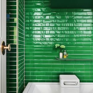 emerald green metro tiles inside a bathroom